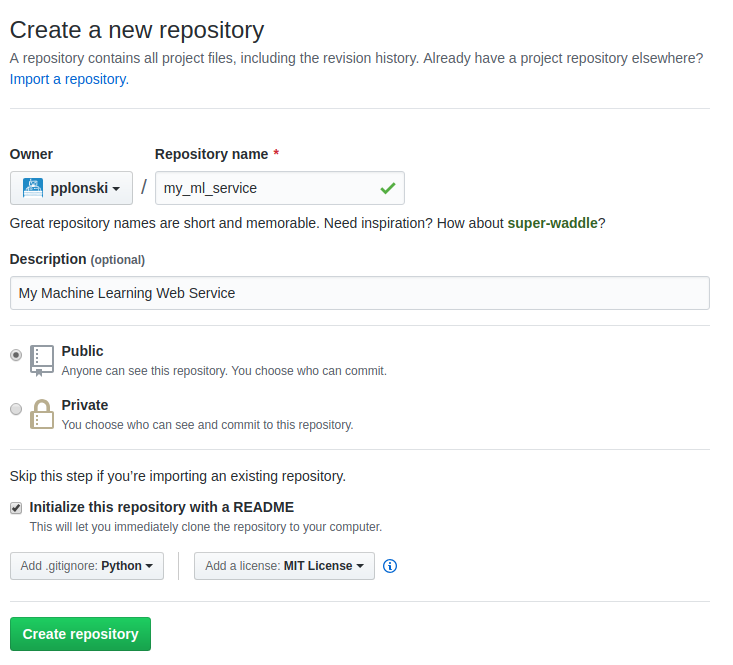 Setup a new project in github